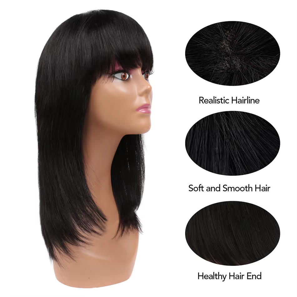 Perruques de cheveux humains droites avec frange Remy brésilien mignon Bob coupe perruque
