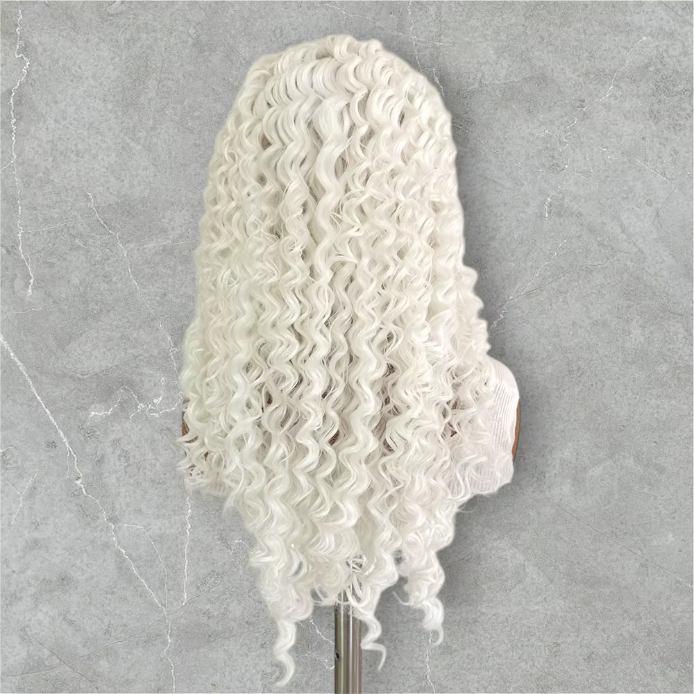 Perruque Lace Front Wig synthétique bouclée blanche 13x4