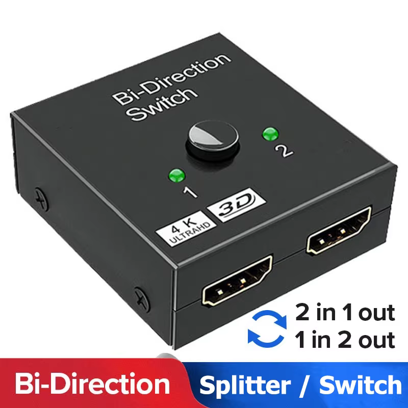Répartiteur bidirectionnel 2.0 compatible HDMI, adaptateur 1x2/2x1, convertisseur 2 en 1 sortie pour PS4 Pro/4/3, boîtier TV, commutateur 4K