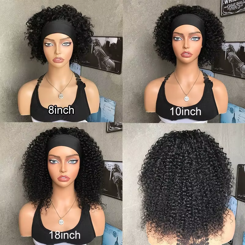 Crépus bouclés bandeau perruque 100% cheveux humains courts