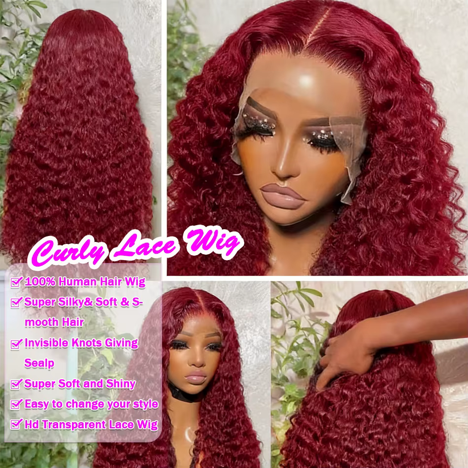 FRIZIRA vague profonde 99J bordeaux 13x6 dentelle frontale perruque cheveux humains 13x4 bouclés 32 36 pouces HD dentelle avant perruques vin rouge vague d'eau