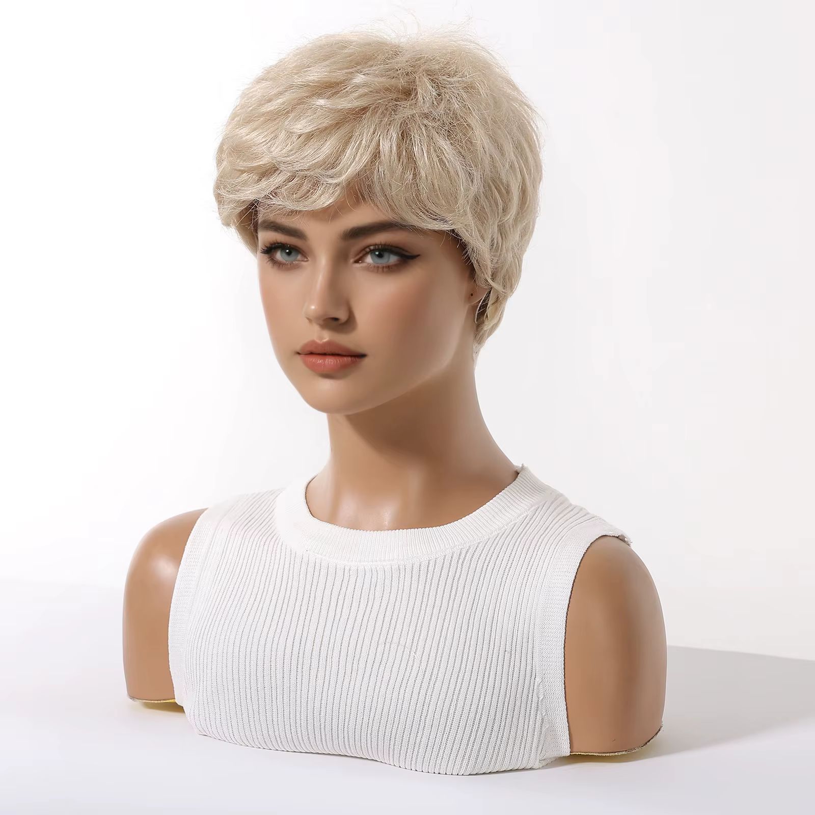 Perruques synthétiques courtes blondes platine pour hommes