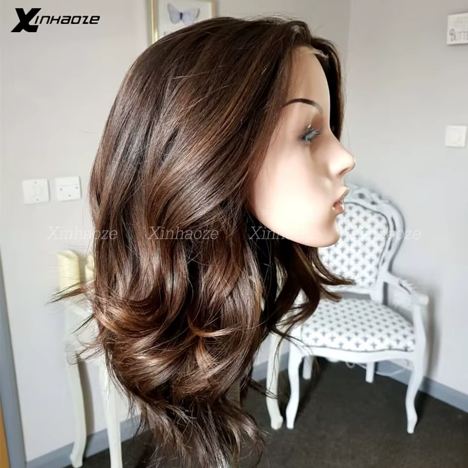 Perruque Full Lace Wig sans colle, cheveux naturels, Body Wave, brun foncé, doux, baby hair, HD, 5x5, pre-plucked, densité 180%, 360