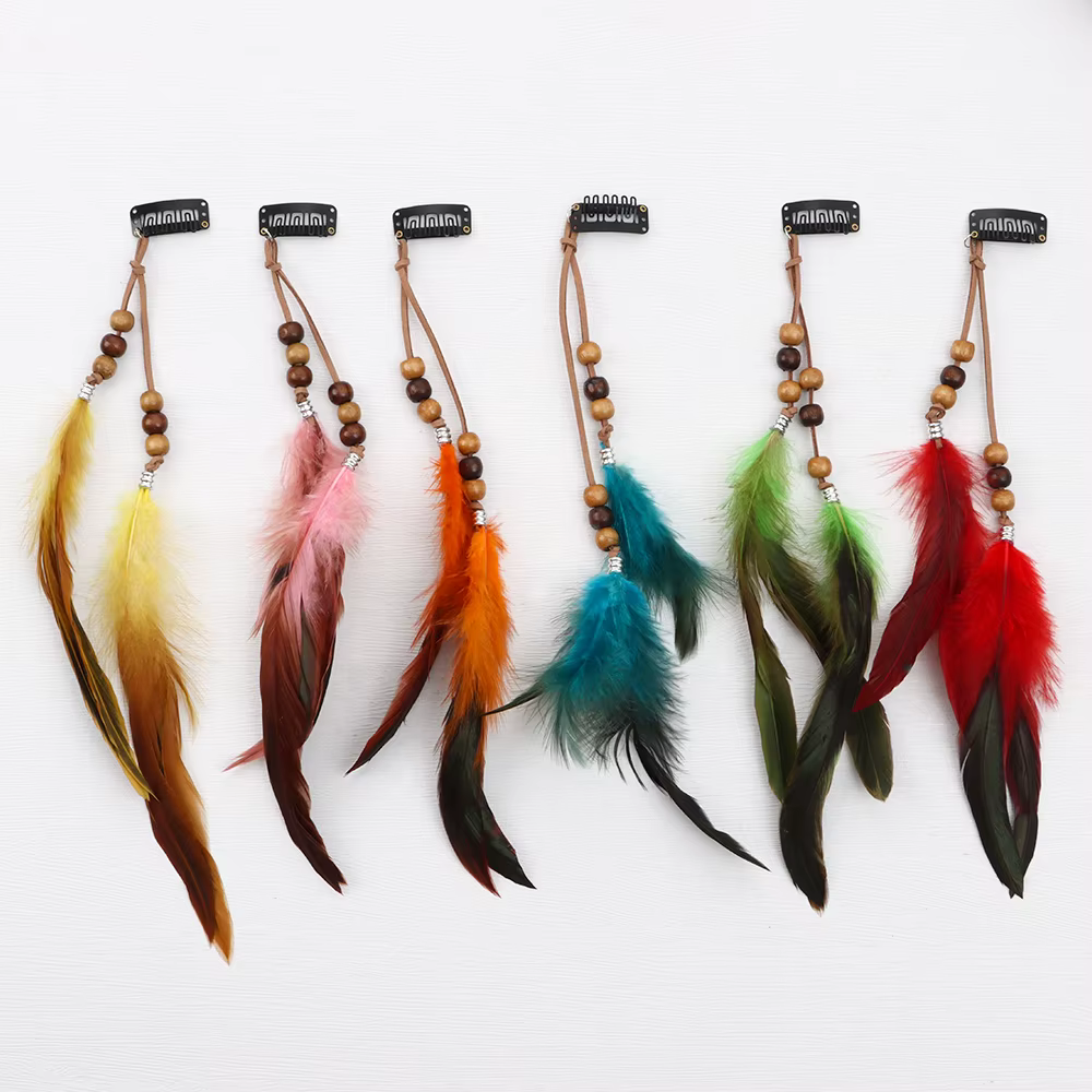 Pince à Cheveux en Plumes Colorées pour Femme