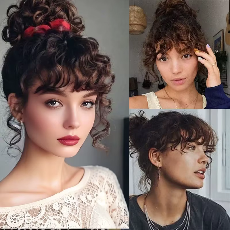 Extension de frange bouclée en laine synthétique