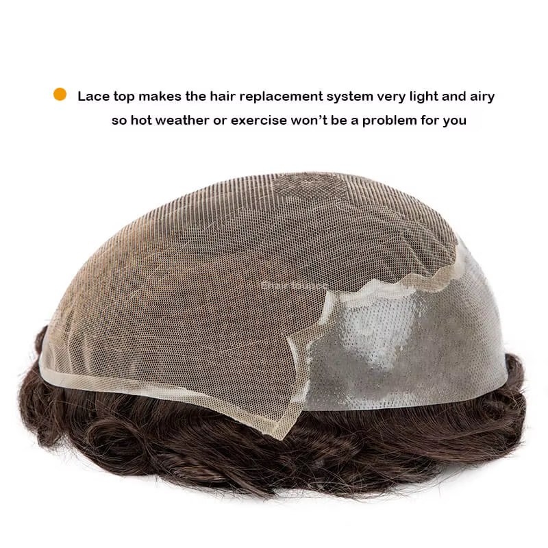 Q6 hommes perruque humaine mâle cheveux prothèse dentelle et noué PU perruques