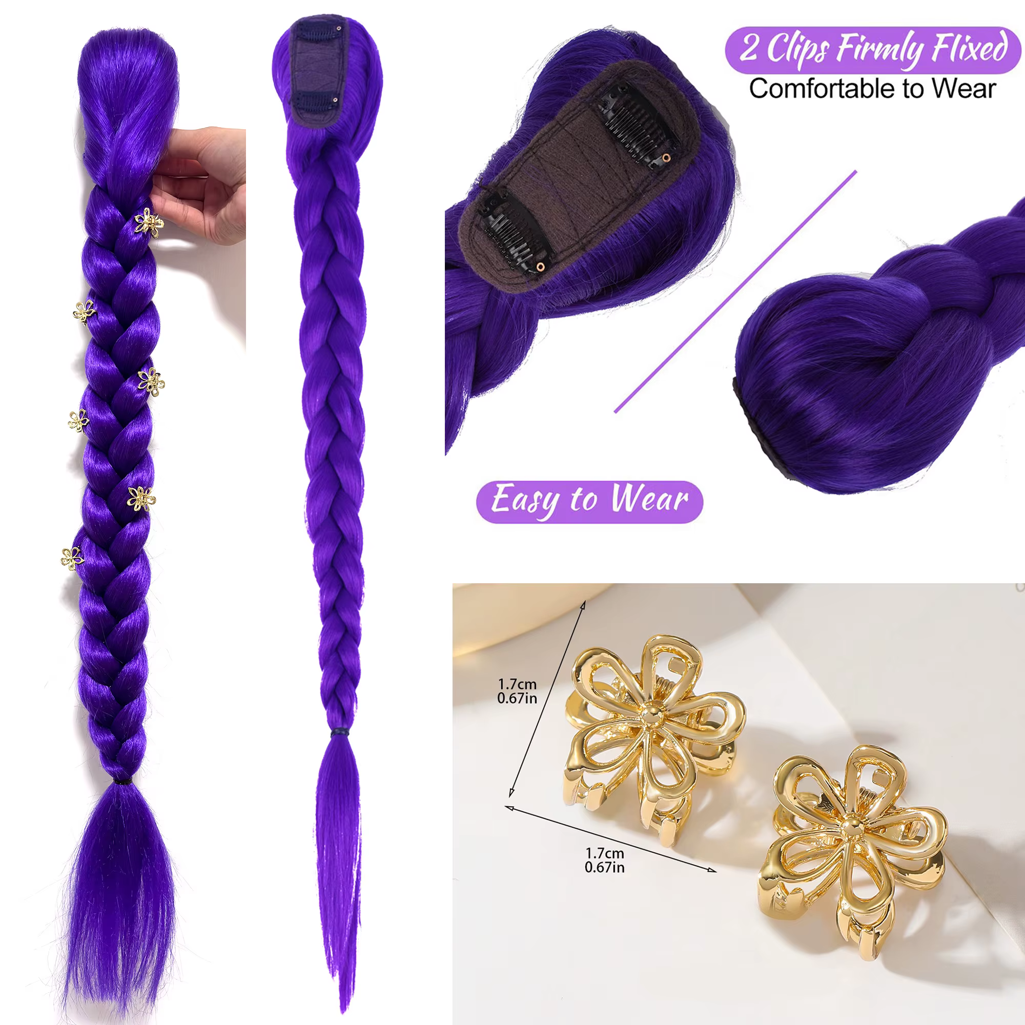 Extension de cheveux queue de cheval longue tressée Kpop Rumi violette à clipser