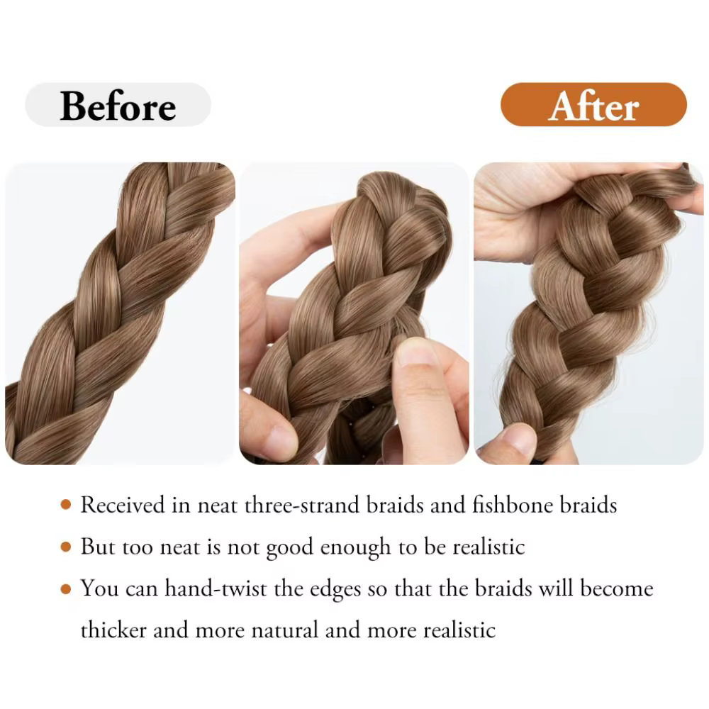 Bandeau de cheveux tressé réglable, Extensions de chignon synthétiques extensibles doré/marron/noir, élastiques antidérapantes
