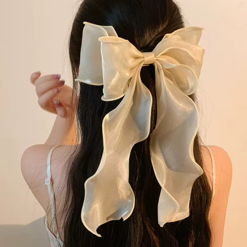 Pinces à cheveux avec nœud en mousseline de soie pour filles