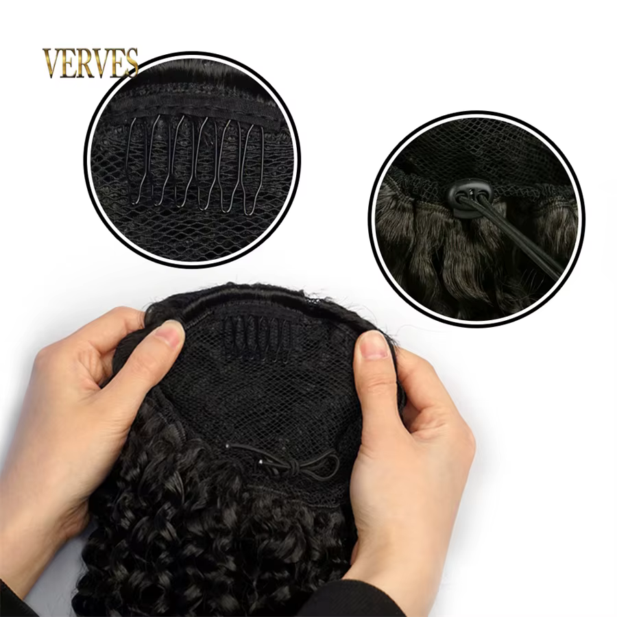 VERVES cordon synthétique bouffant queue de cheval Afro bouclés 16 pouces Extension de cheveux pince en Pontail
