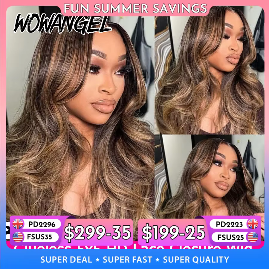 WOWANGEL Perruque Blonde Miel Balayage avec Mèches