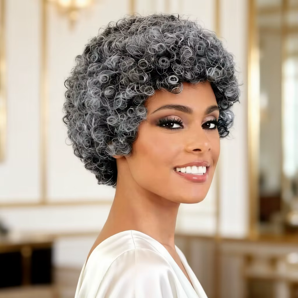 Perruque en cheveux humains gris pour femmes