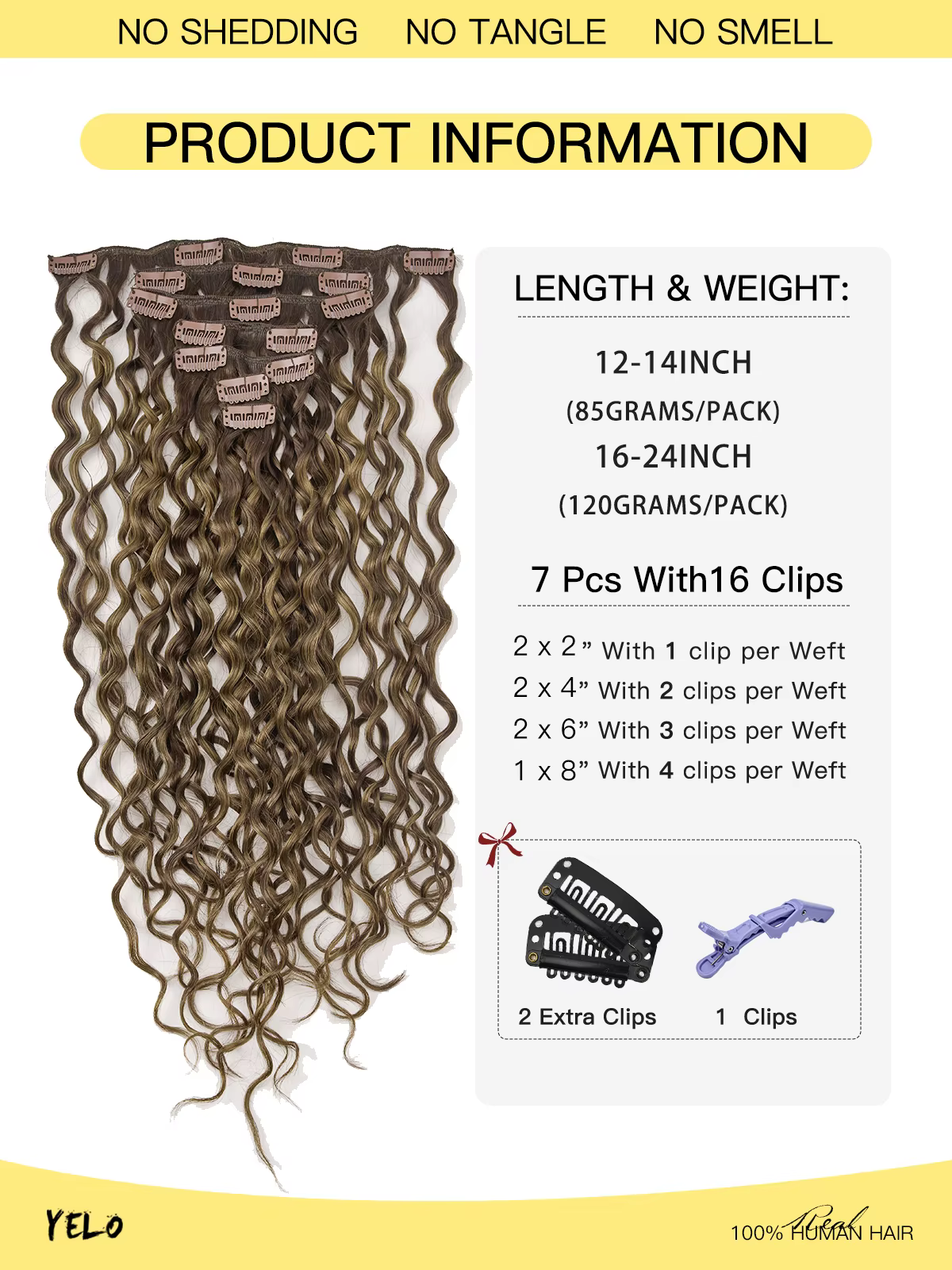 Yelo pince bouclée dans les Extensions de cheveux vrais