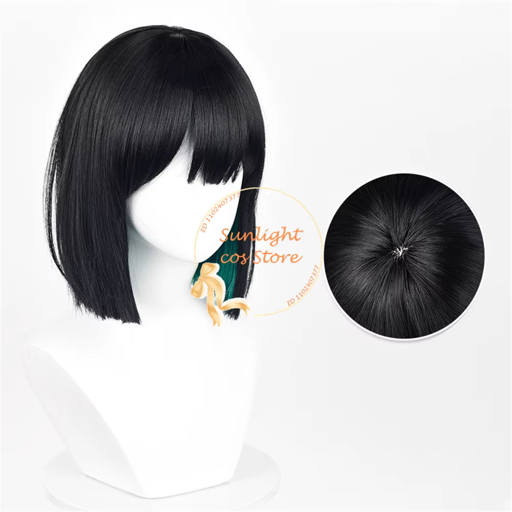 Sua Cosplay perruque 30 cm noir vert mixte perruques avec boucles d'oreilles résistant à la chaleur cheveux