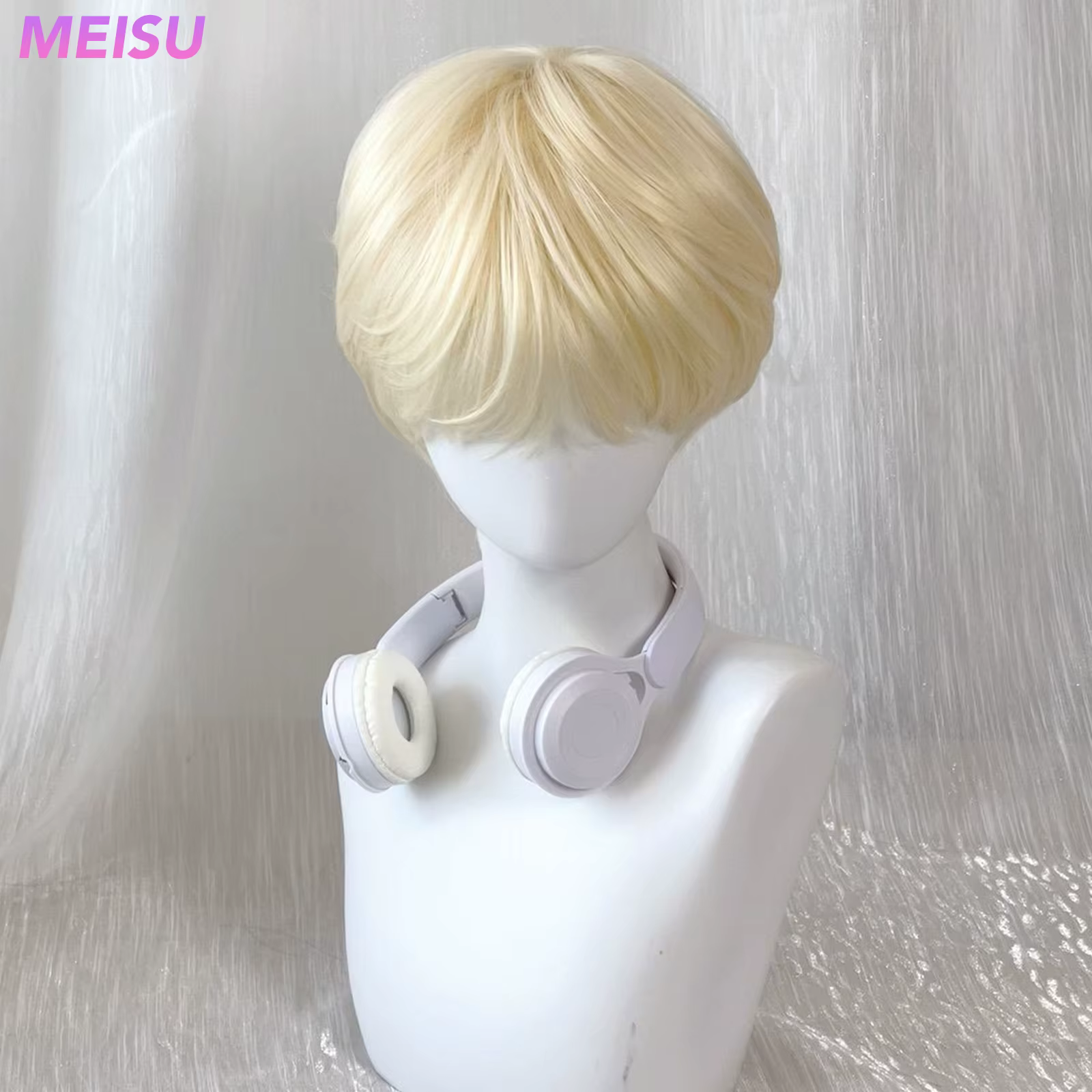 MEISU 10 pouces frange droite perruque Cool Boy fibre synthétique couches cheveux résistant à la chaleur naturel lisse