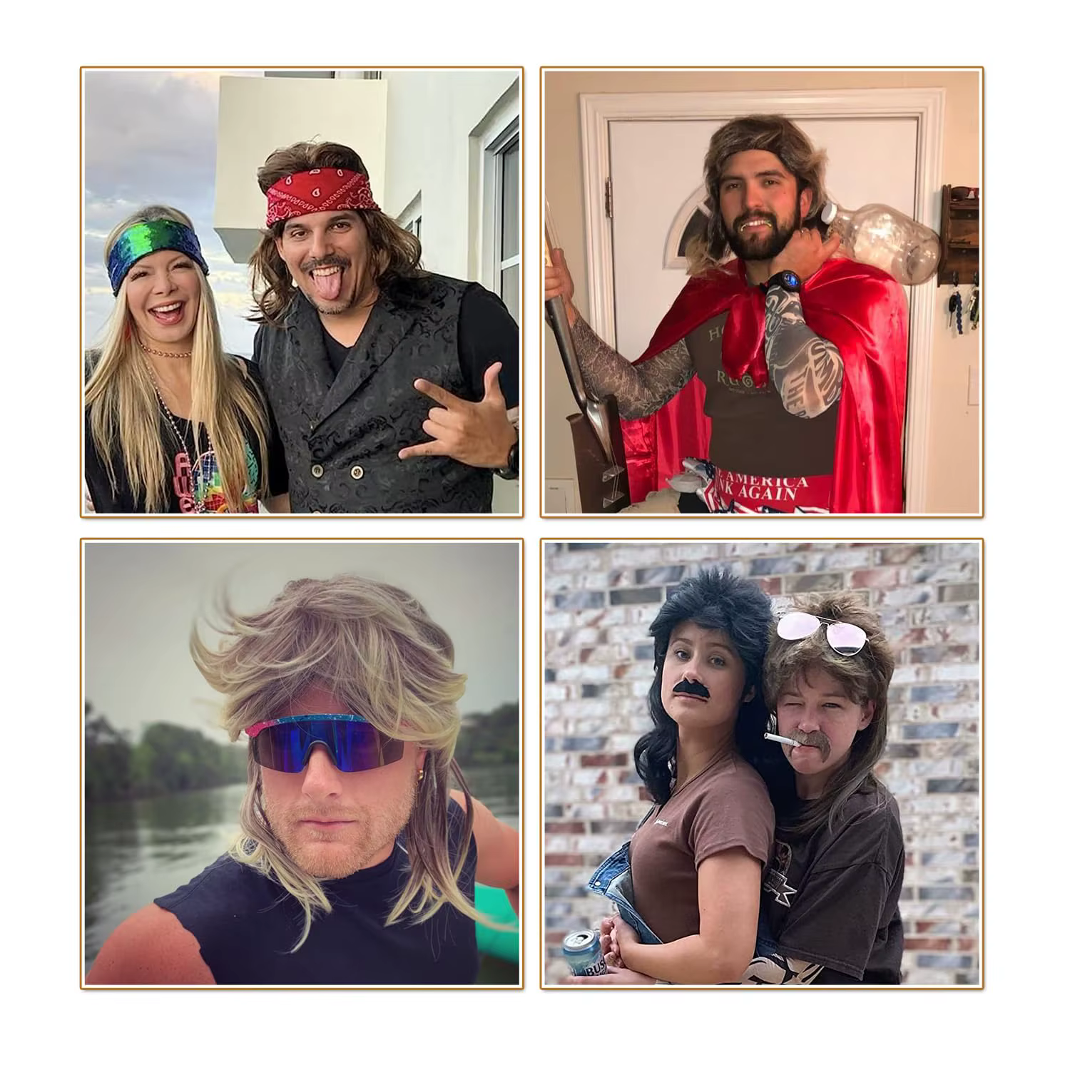 Perruques Mullet Synthétiques pour Hommes, Accessoire de Fête Fantaisie Noir pour Costumes Années 70 et 80, Perruque de Cosplay