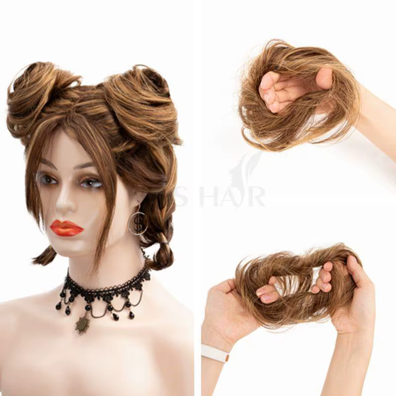 MRS HAIR cheveux humains Chignons Chignon queue de cheval postiche Updo beignet vrais Extensions