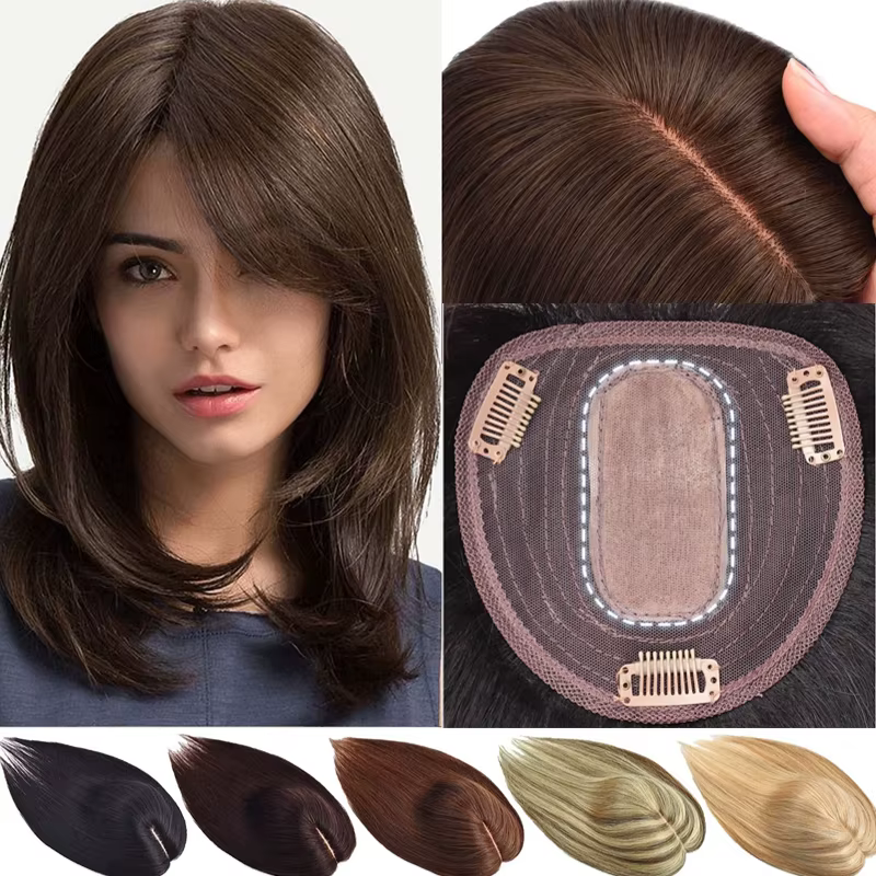 Postiche pour femme 100 % cheveux humains brésiliens – Topper droit de 35 cm avec mouvement naturel et durabilité.