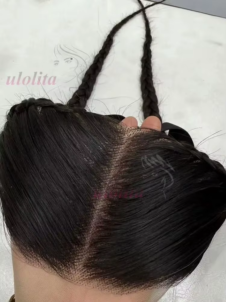 Perruques frontales en dentelle droite sans colle 13x4 avec tresses cheveux humains prêt à porter perruque frontale