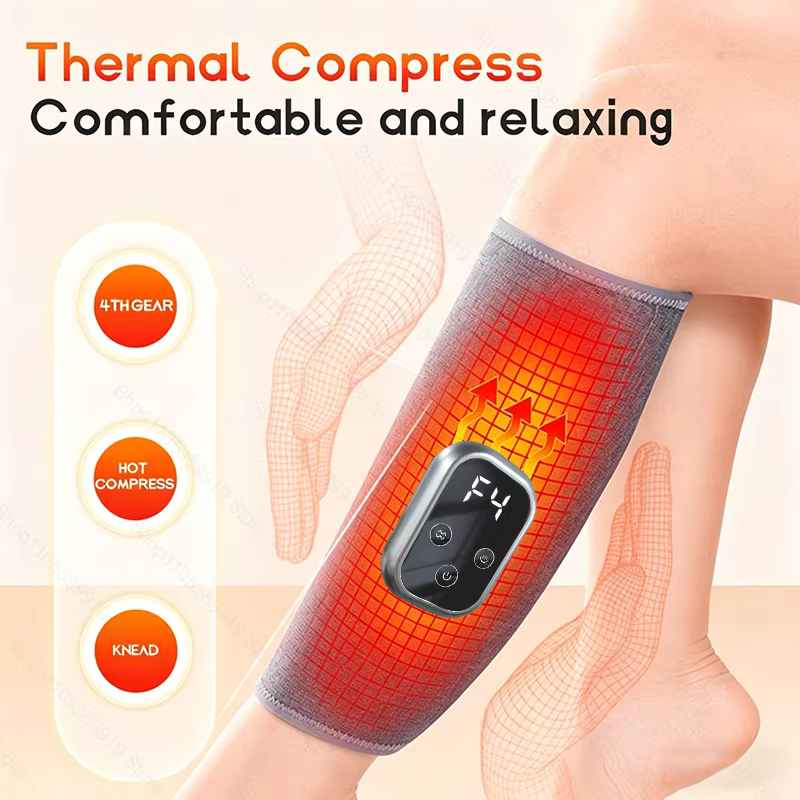 Masseur de mollets 360 ° Masseur de jambes électrique pneumatique, masseur de mollets rechargeable, 4 modes, compression d'air, compresse chaude