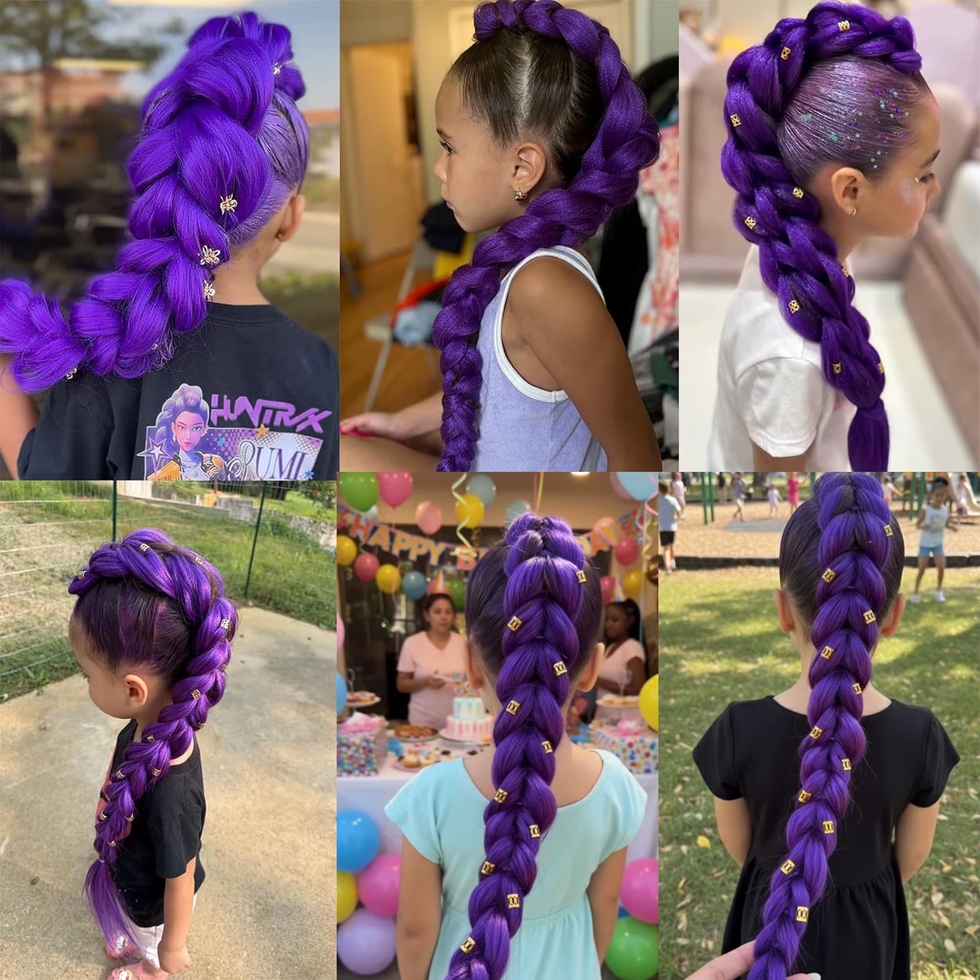 Extension de cheveux queue de cheval longue tressée Kpop Rumi violette à clipser