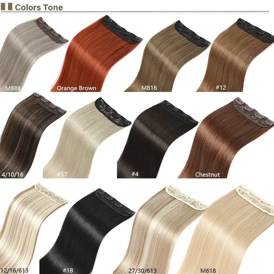 Extensions de cheveux lisses blondes orange de 24 pouces avec clips, ombré marron6 # Highlight P27/613 # 4 pièces/paquet de cheveux synthétiques résistants à la chaleur