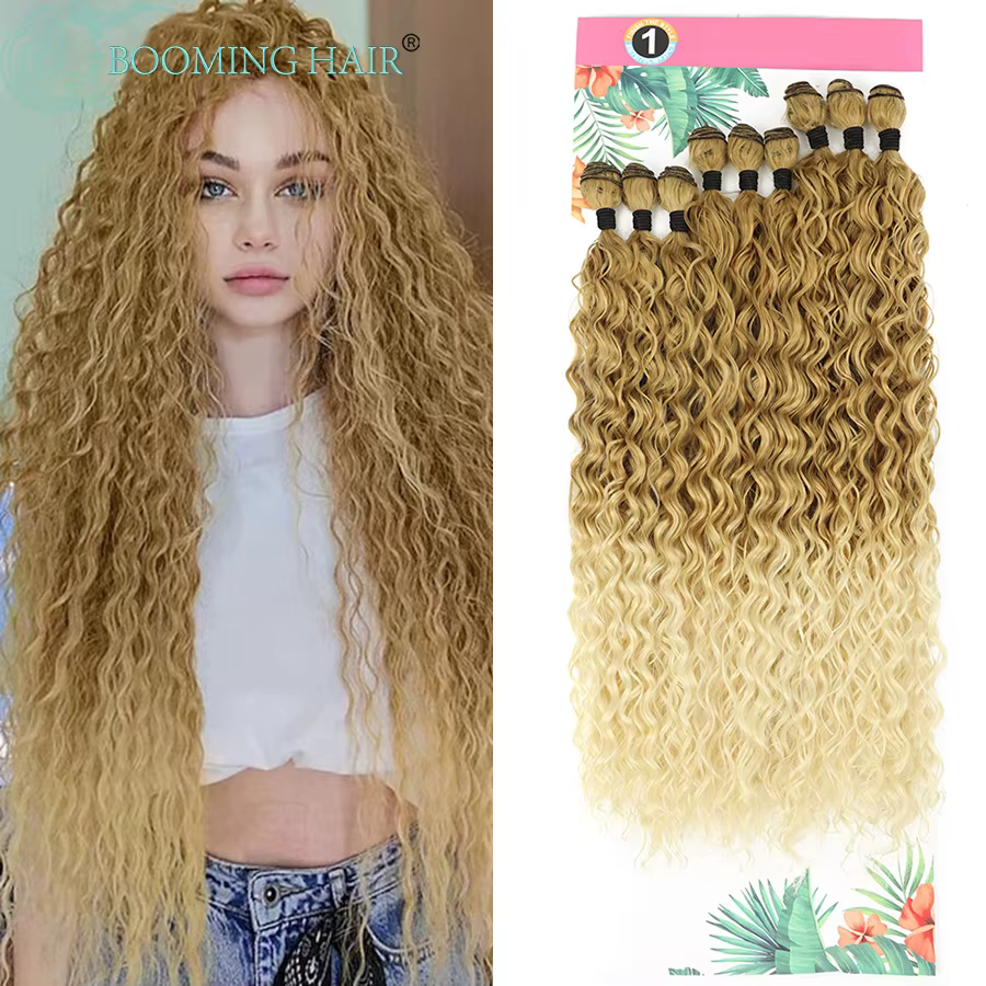 Faisceaux de cheveux synthétiques bouclés pour femmes