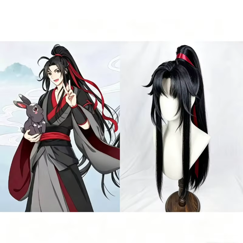 Wei wuxian style perruque grand maître de la culture démoniaque MDZS Lan Wangji noir longue queue de cheval coiffure personnalisé perruques accessoires