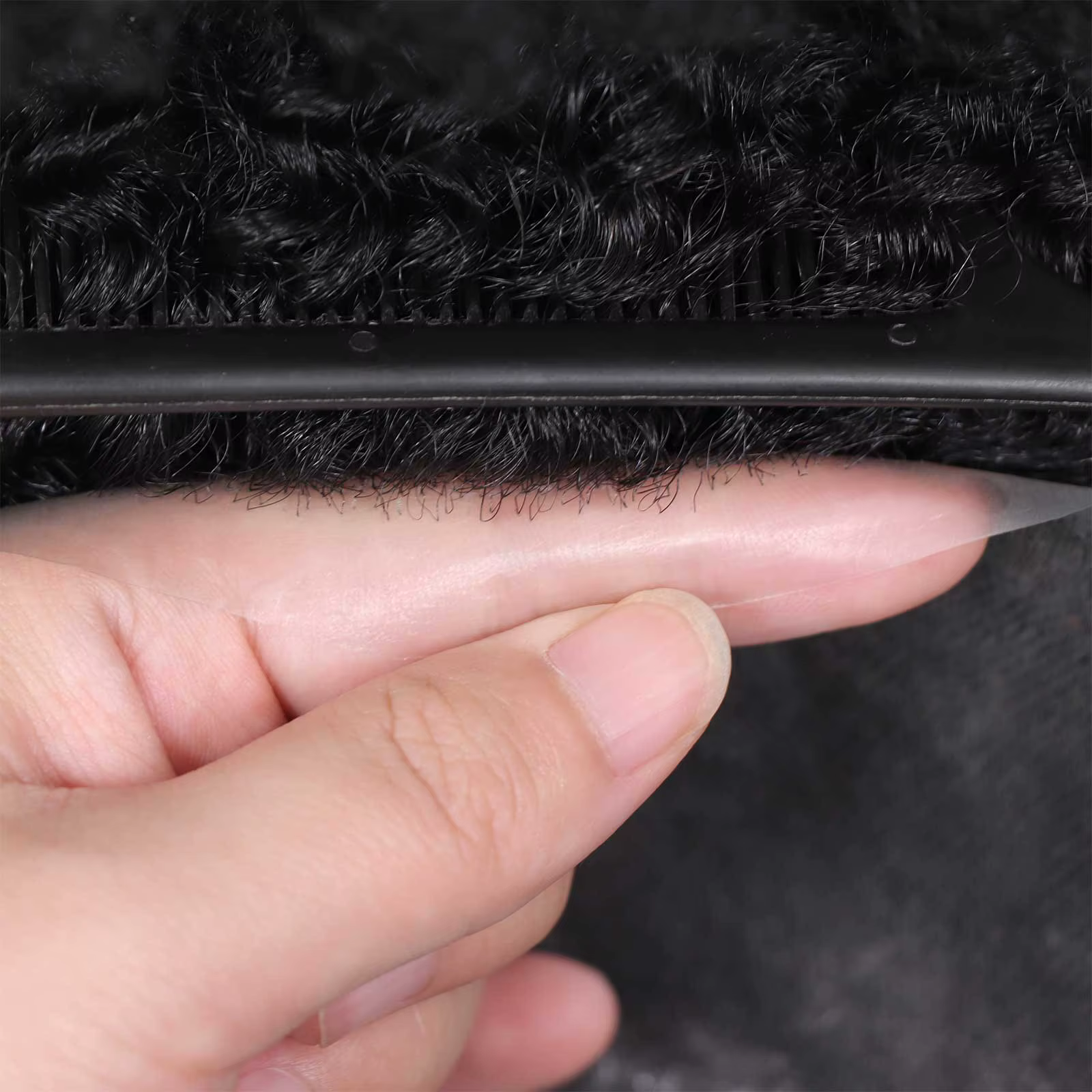 Afro toupet pour hommes peau mince système de remplacement de cheveux humains