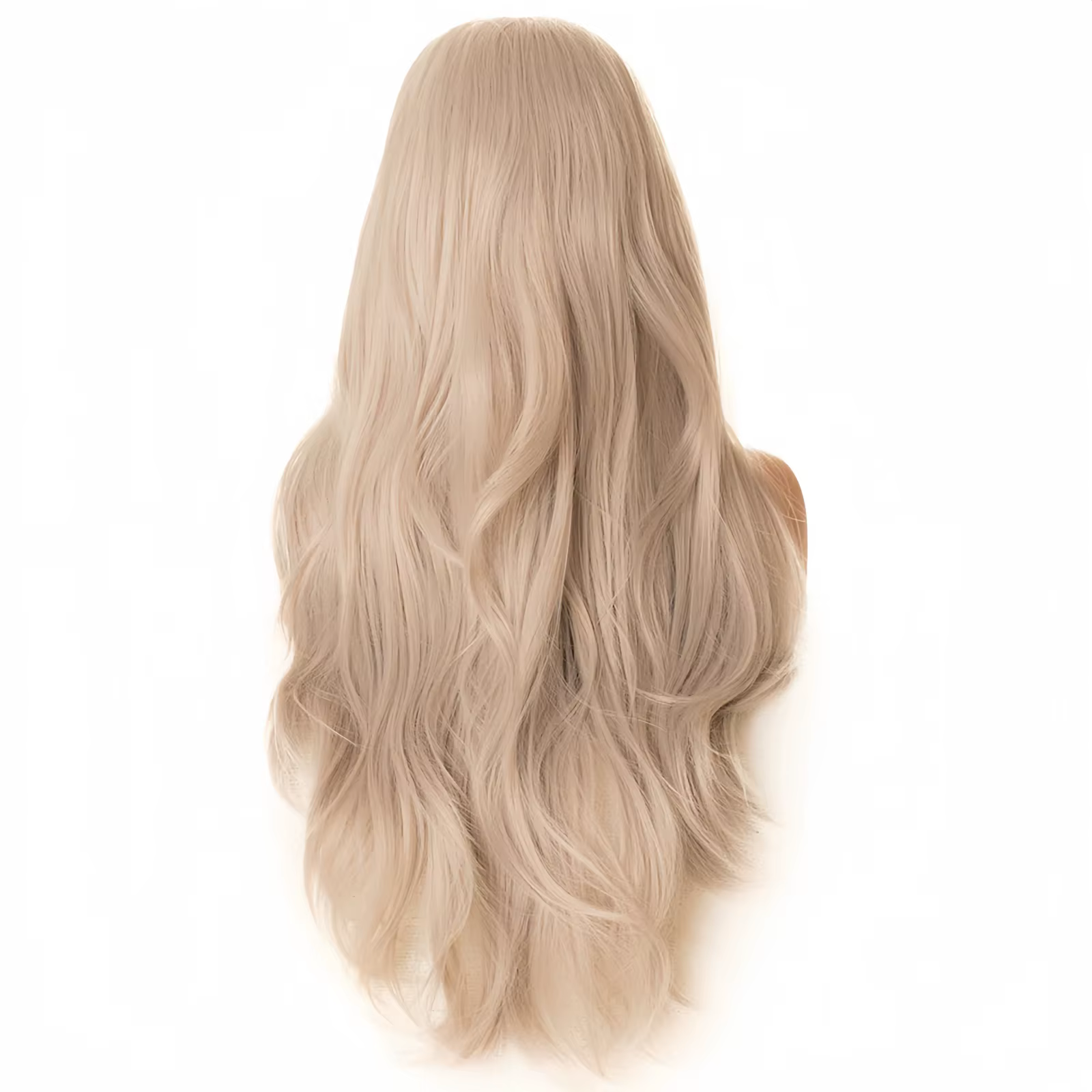 Perruque synthétique longue ondulée Blonde cendrée avec raie centrale