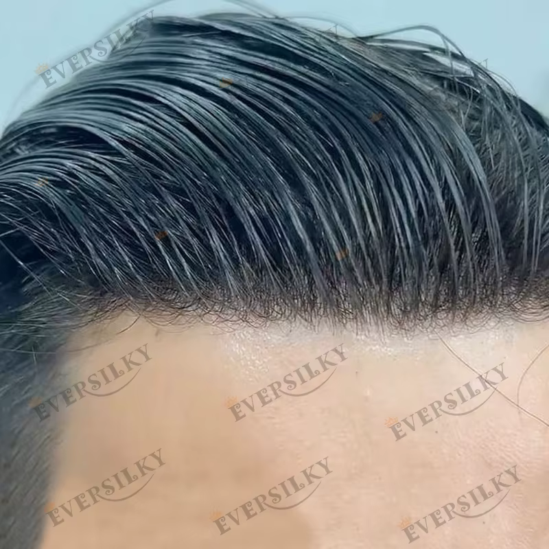 1B40 1B65 gris cheveux humains hommes toupet indécutable 0.1mm Pu Base homme perruques remplacement naturel délié cheveu