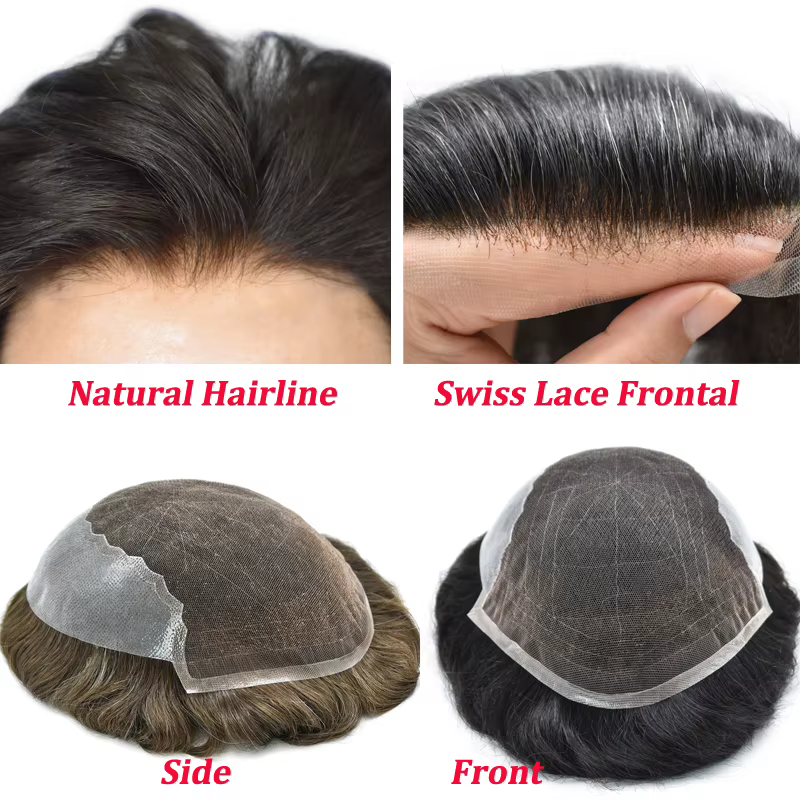 Prothèse capillaire pour homme Q6 en dentelle et PU