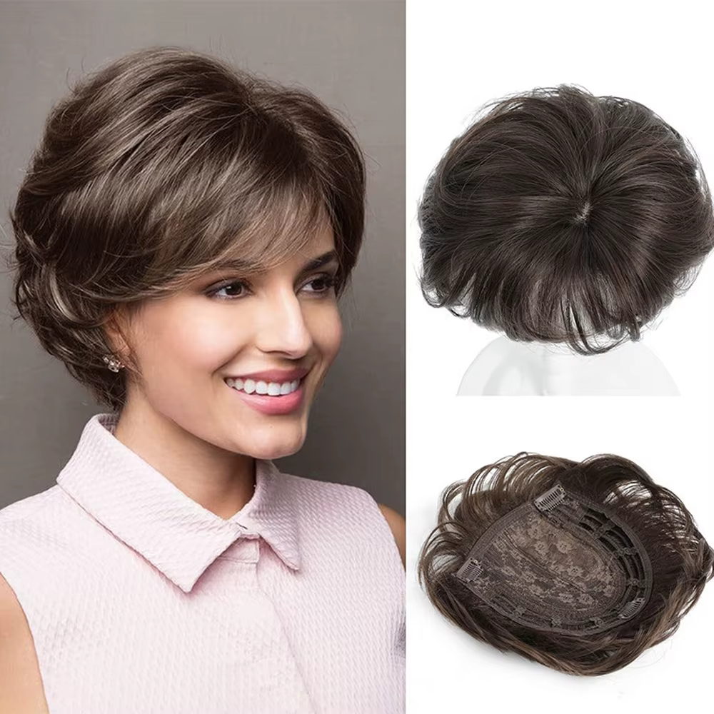 Extension capillaire synthétique courte bouclée noire/gris