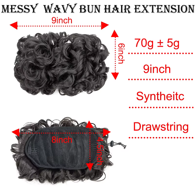 Chignon synthétique désordonné avec élastique et cordon de serrage