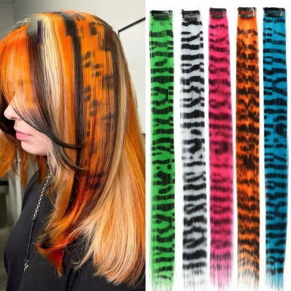 Extensions capillaires synthétiques lisses à clips imprimés à rayures