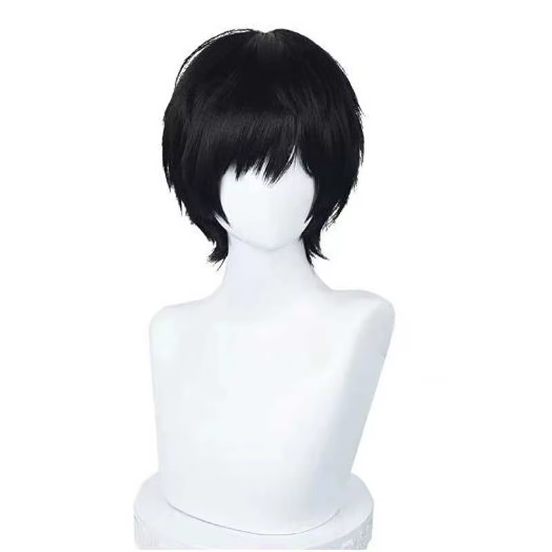 Perruque de Cosplay Anime Yoshida Hirofumi, perruque courte noire de 35cm, cheveux synthétiques résistants à la chaleur, perruques de fête pour hommes