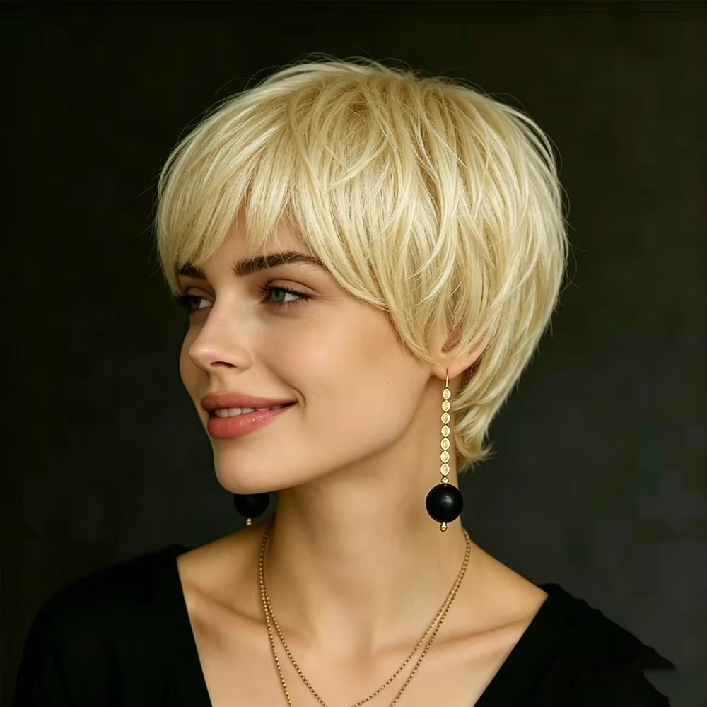 Perruque courte en cheveux humains naturels