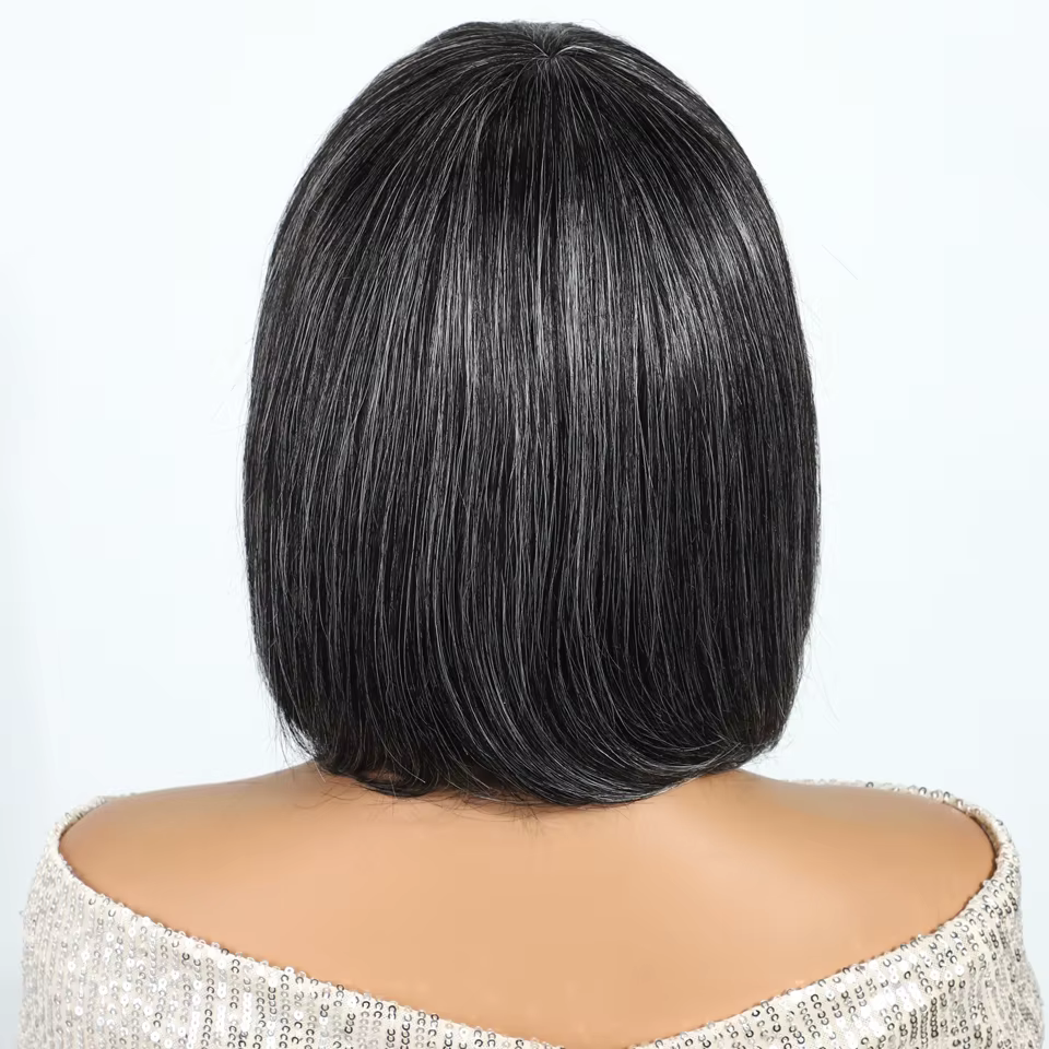 Lekker gris sel et poivre court droit Bob 100% perruques de cheveux humains pour les femmes brésilien Remy