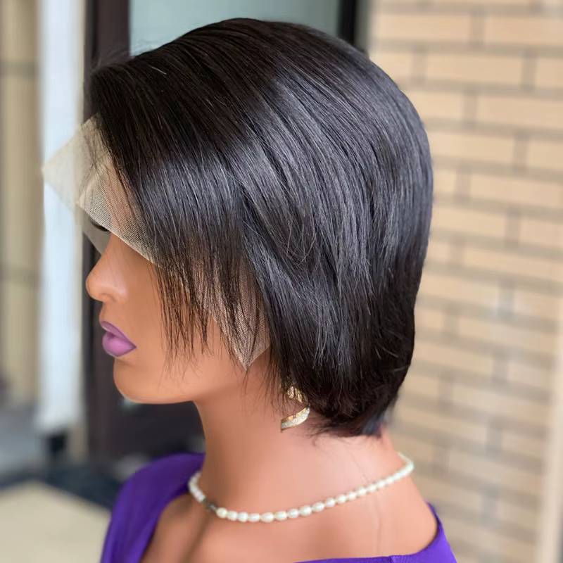 Haute qualité 200% densité 6 pouces 13x4 dentelle avant coupe lutin perruque vierge cheveux humains doux aspect naturel Style facile léger confort