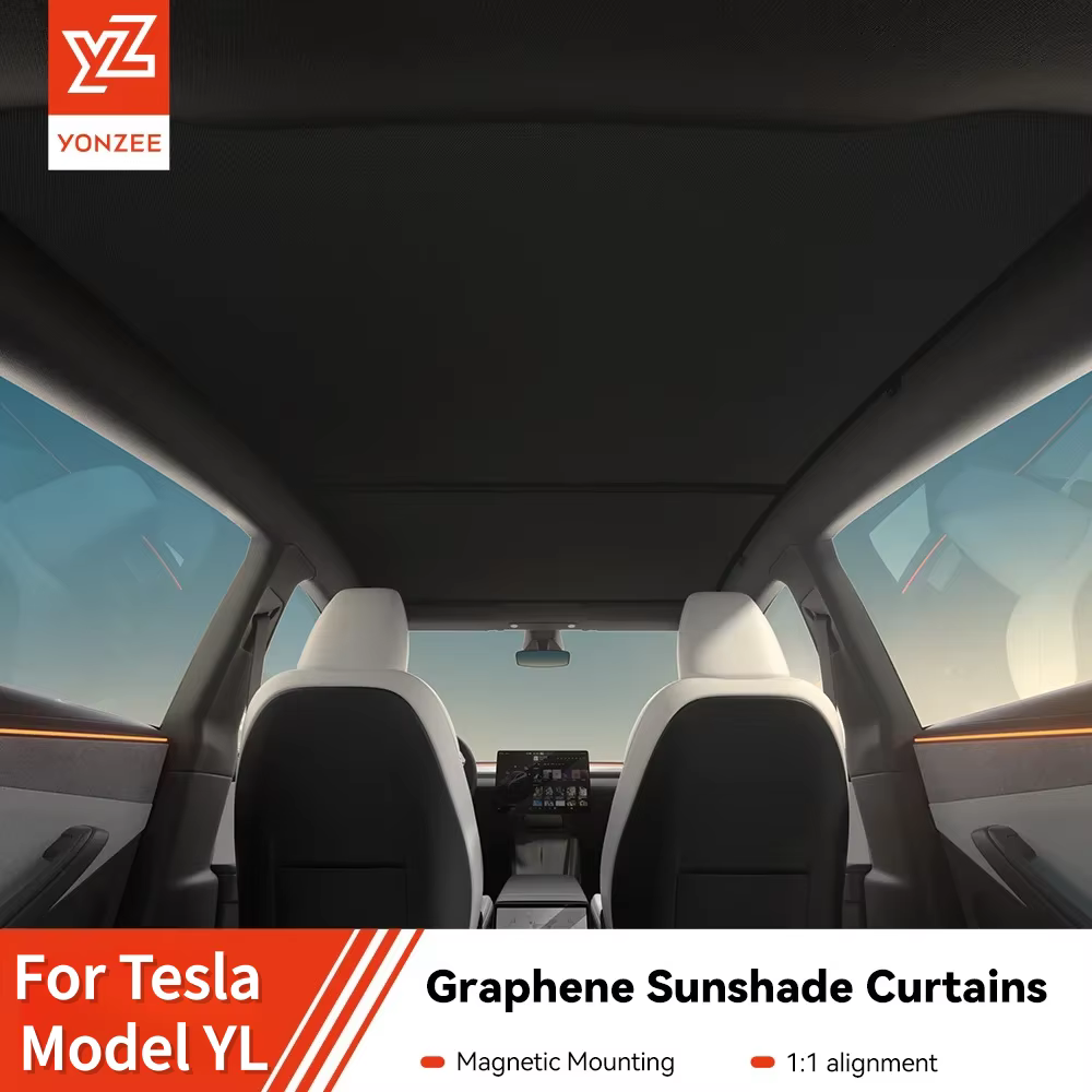 Pare-soleil en graphène YZ pour Tesla Model YL 2026, fixation magnétique noire, pare-soleil en nid d'abeille pour toit avant et arrière de voiture