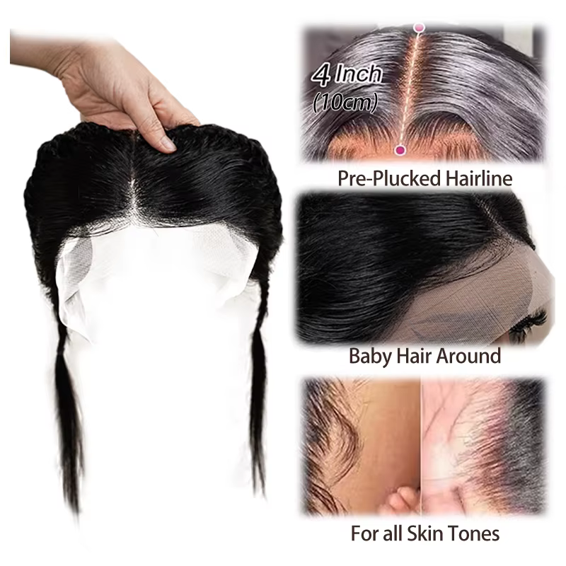 10 pouces 13x4 pouces dentelle avant tresse perruque noir Gele avant perruque 100% cheveux humains avec bébé cheveux perruque pour les femmes