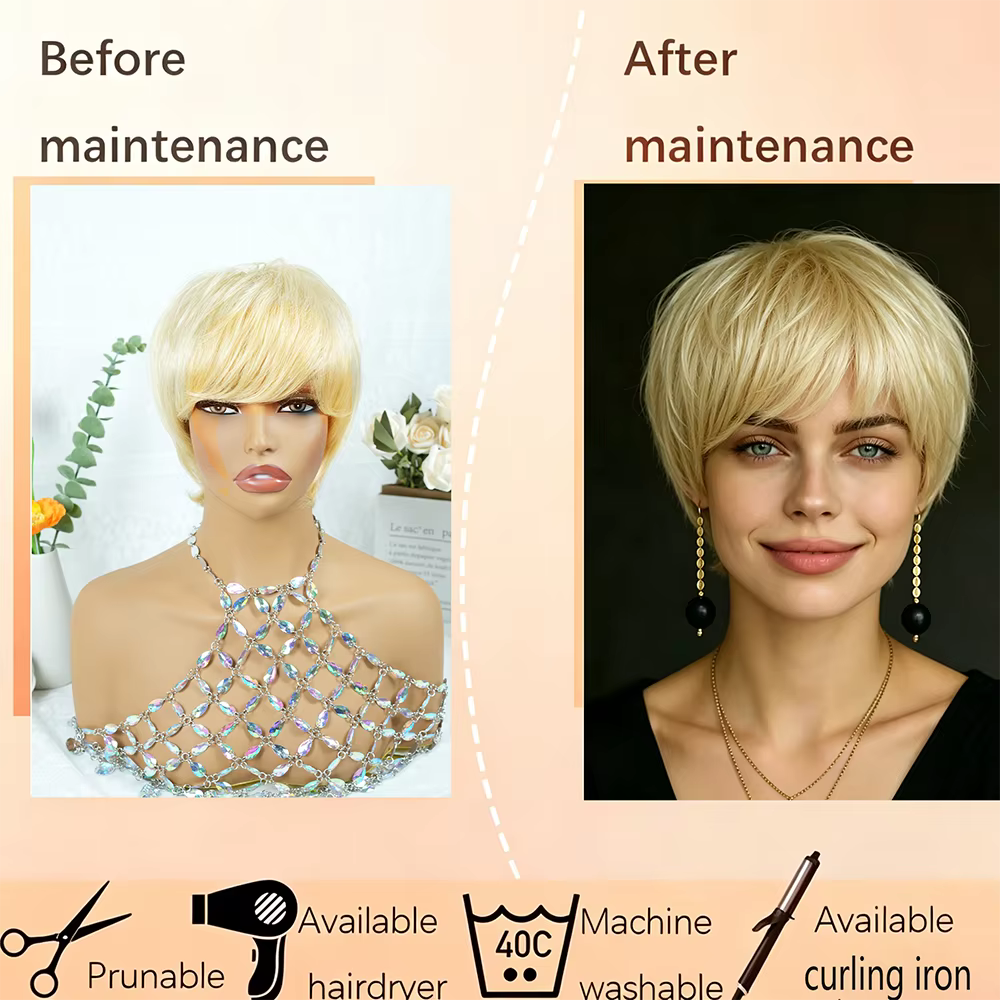 Perruque courte en cheveux humains naturels