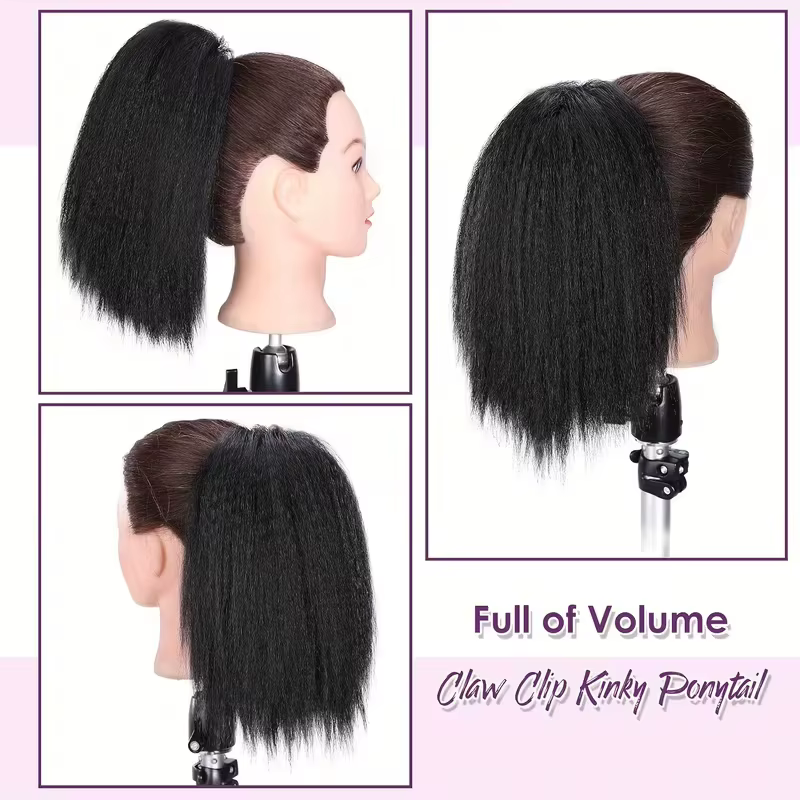 Extensions capillaires synthétiques Yaki courtes et lisses avec cordon de serrage