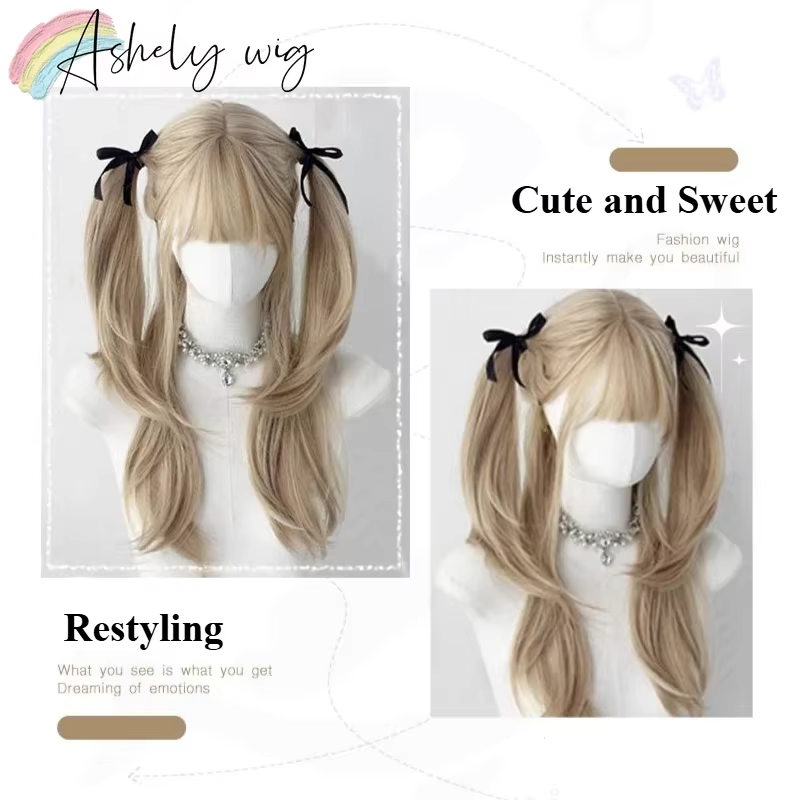 Perruque synthétique blonde avec frange pour femme