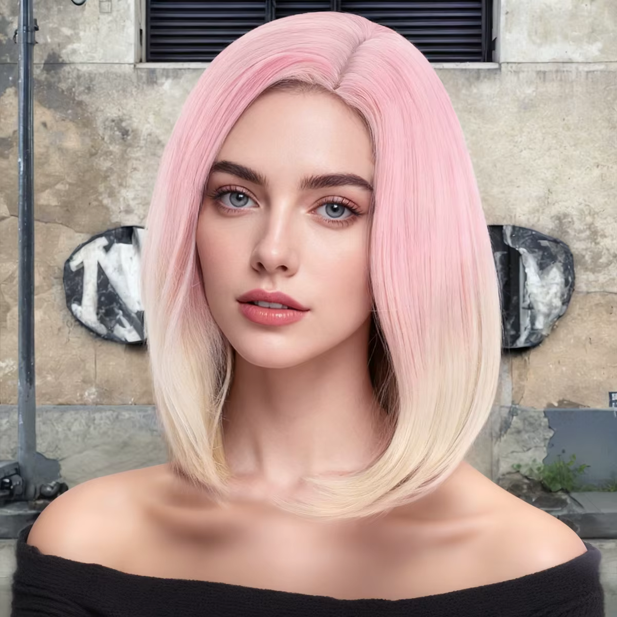 Perruque Bob Ombrée Rose à Blonde