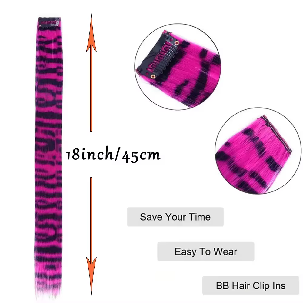 Extensions capillaires synthétiques colorées à clips imprimés à rayures