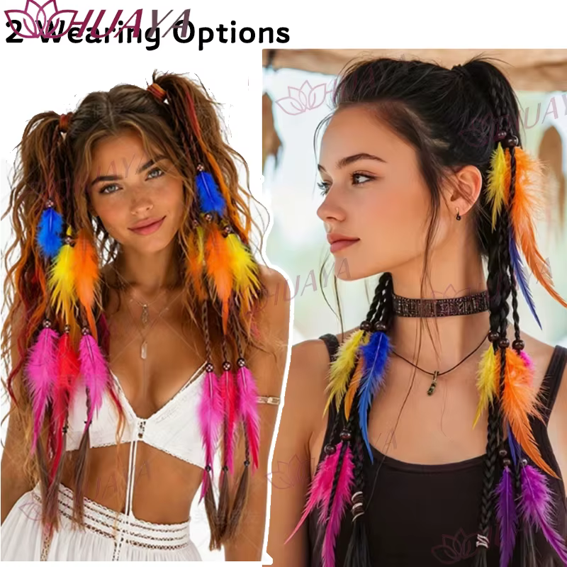 Extensions de cheveux synthétiques en plumes de style bohème pour femmes