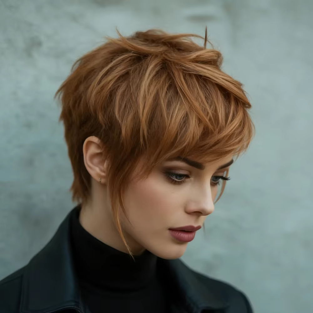 Perruque courte chic dégradée couleur auburn cuivré chaud