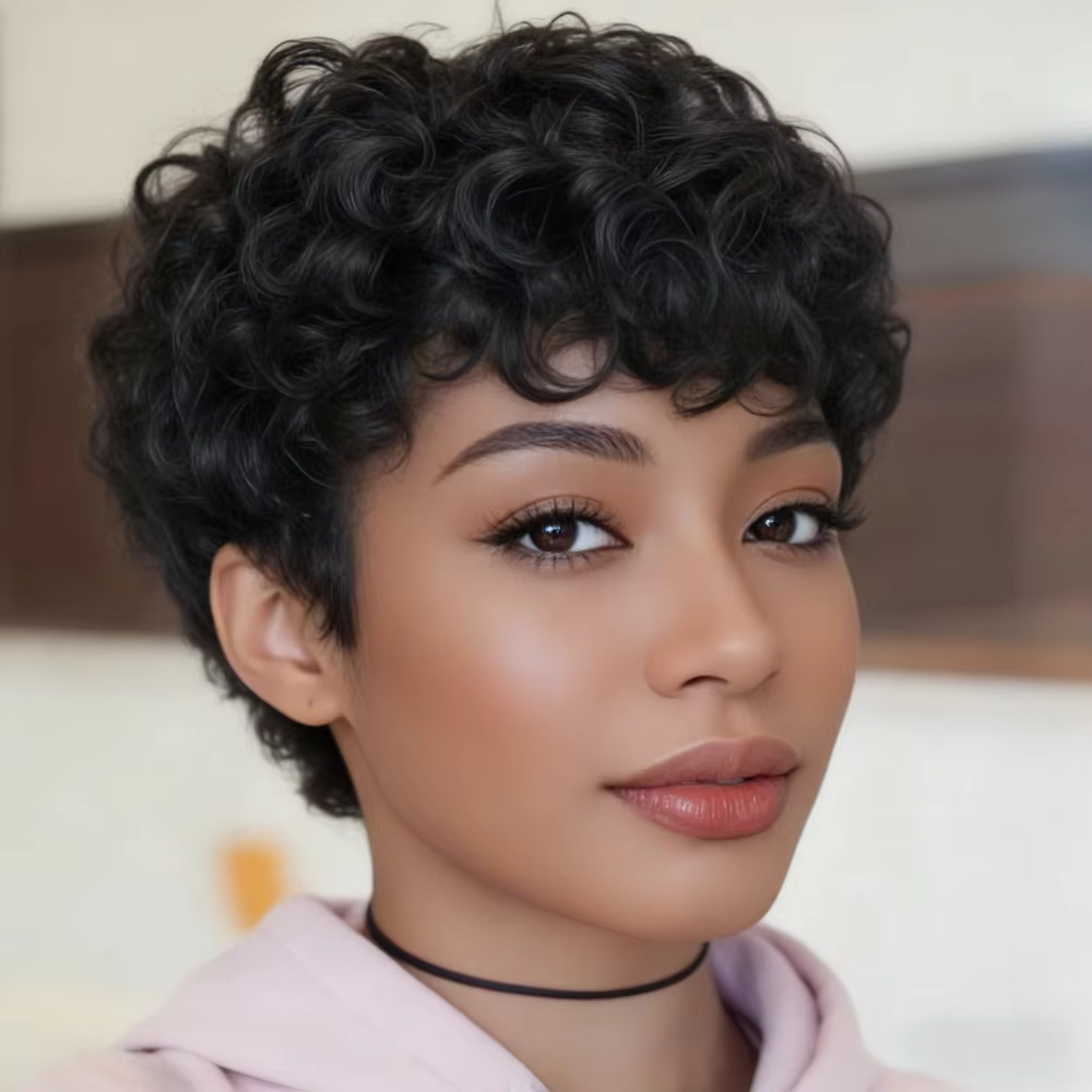 Perruque courte afro bouclée naturelle pour femme