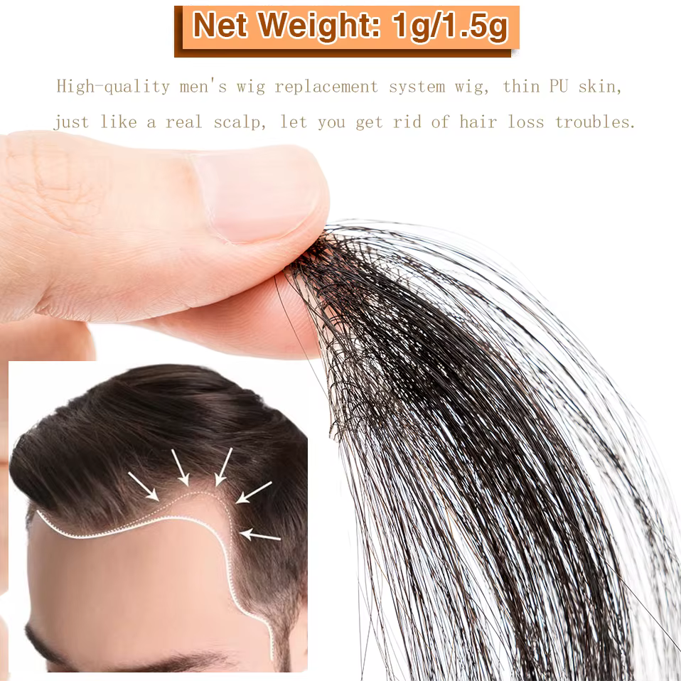 TESS 6 pouces hommes toupet délié avant cheveux humains